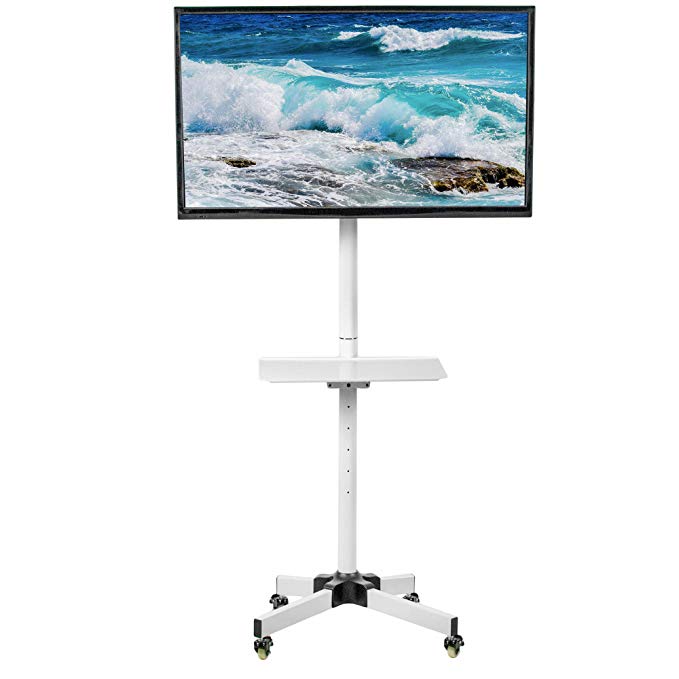 VIVO White Mobile TV Cart for LCD LED Plasma Flat Screen Panel Trolley Floor Stand with Locking Wheels | Fits 23" to 55" Screens (STAND-TV04MW)