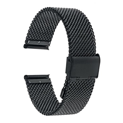 TRUMiRR 20mm Watch Band Milanese Stainless Steel Strap Bracelet for Samsung Gear S2 Classic(SM-R7320,SM-R735) , Moto 360 2nd Gen 42mm Men, Pebble Time Round 20mm, Bradley Timepiece, Black