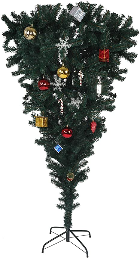 KARMAS PRODUCT 5.5 FT Upside Down Artificial Christmas Tree with Metal Leg 578 Tips Green