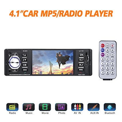 Bluetooth Car Stereo FM Radio In Dash Masione 4.1" HD TFT Screen MP3 Audio Video Player Single Din FM/SD/USB/AUX-in/Hands-Free Calls 12V Support Rear View Camera Input Wireless Remote