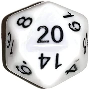 White with Black Numbers d20 Initiative Advantage Die for Role-Playing Games. 20 sided RPG Dice