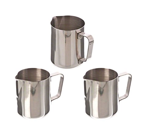 Update International EP-12 Stainless Steel Frothing Pitcher, 12-Ounce, Set of 3