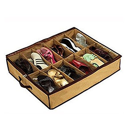HuntGold 12 Pairs Shoes Storage Organizer Under Bed shoes Closet Storage Fabric Bag Box