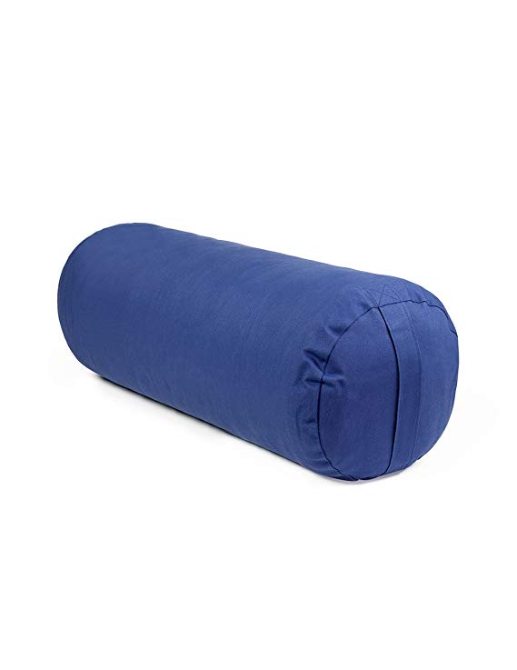 10" X 29" Round Yoga Bolster - Removable Canvas Cover, Natural Cotton Filler, Navy Blue