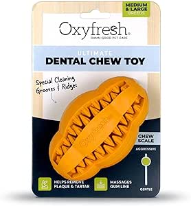 Oxyfresh Dog Dental Toy - Best Durable Rubber Dog Chew Toy for Aggressive Chewers - Removes Plaque, Cleans Teeth & Freshens Breath without Brushing (Large)