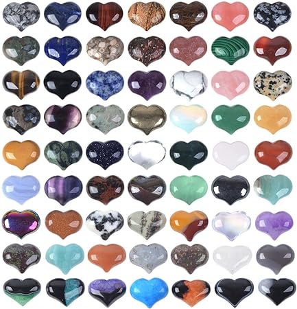 Justinstones Assorted Gemstone 25mm Mini Puffy Heart Healing Crystal Pocket Stone Rock Collection Box (Pack of 24)
