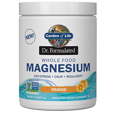 Garden of Life Dr. Formulated Whole Food Magnesium 197.4g Powder - Orange, Chelated, Non-GMO, Vegan, Kosher, Gluten & Sugar Free Supplement with Probiotics - Best for Anti-Stress, Calm & Regularity