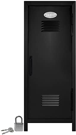 Mini Locker with Lock and Key Black -10.75" Tall x 4.125" x 4.125"
