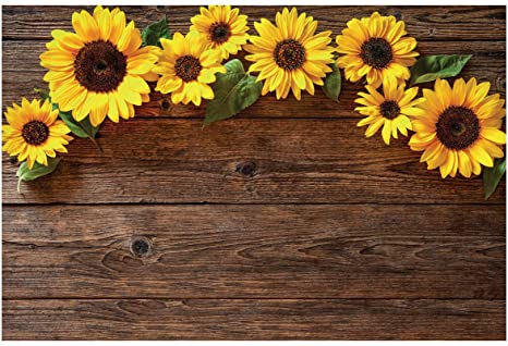 AIIKES 7x5FT Sunflower Brown Wood Backdrops for Photography Rustic Child Baby Shower Birthday Party Background Banner for Picture Photo Studio Photo Booth Decoration 11-544