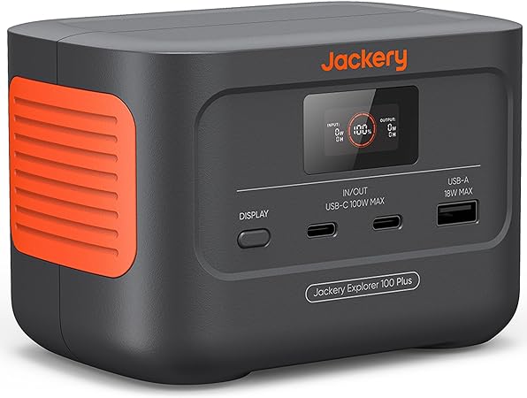 Jackery Explorer 100 Plus Portable Power Station, 99Wh LiFePO4 Battery Solar Generator, 128W Carry-on Power for Flight Train Travel, 100W Dual PD 3.0 Fast Charge (Solar Panel Optional)