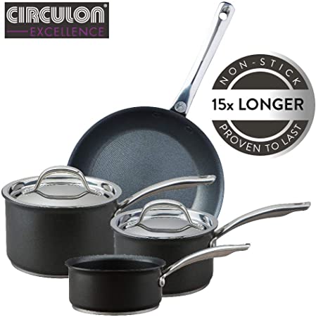 Circulon Excellence 4-Piece Cookware Set, Hard Anodised Non Stick Frying Pan and Saucepan Set with Lids, Frying Pan and Saucepan Set for All Hobs Including Induction