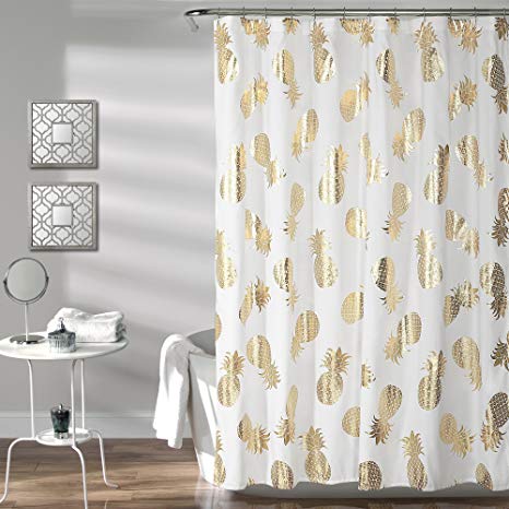 Lush Decor Pineapple Toss Shower Curtain, 72" x 72", Gold