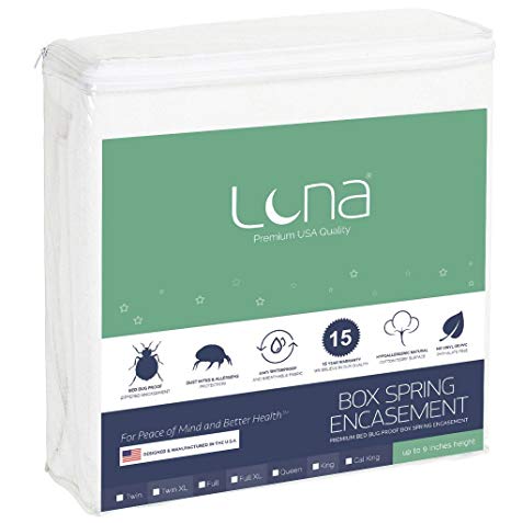 Luna Premium Waterproof Zippered Bed Bug Proof Box Spring Encasement 9" Height - Queen Size - Made In The USA