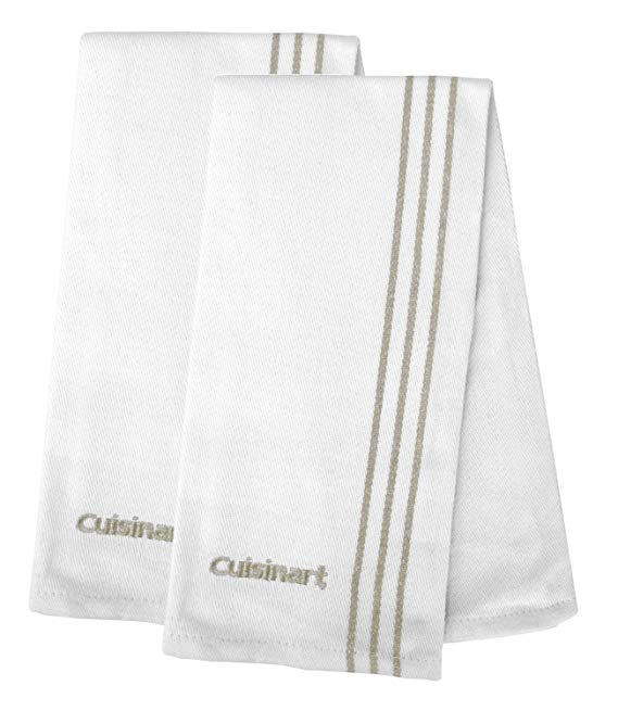 Cuisinart 100% Cotton Chef’s Hand and Dish Kitchen Towels w/ Embroidery - Absorbent, Lightweight, Soft & Machine Washable- Dry Hands and Dishes - Set of 2, 16 x 28 Towels- Tan