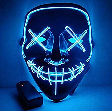 Moonideal LED Light up Mask Festival Parties Frightening Wire Halloween Sound Induction Flash with Music (Light Blue)