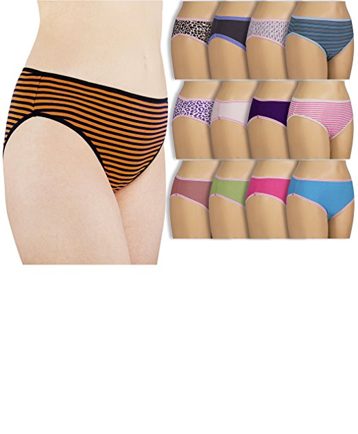 Sexy Basics Womens 12 Pack Grab Bag Cotton Hi-cut Panty Briefs, Colors May Vary