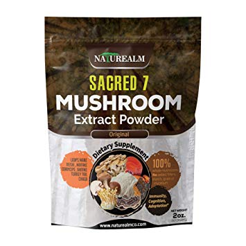 Sacred 7 Mushroom Extract Powder - USDA Organic - Reishi, Maitake, Cordyceps, Shiitake, Lion's Mane, Turkey Tail, Chaga - Supplement - Add to Coffee/Shakes/Smoothies -2oz.