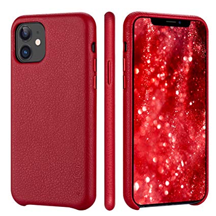 iPhone 11 Case Rejazz Anti-Scratch Iphone11 Cover Genuine Leather Apple iPhone Cases for iPhone 11 (6.1 Inch) (Red)