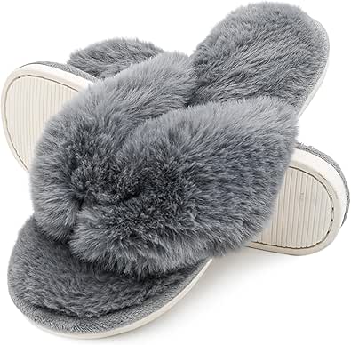 Onmygogo Plush Indoor Flip Flop Thong Slippers for Women Open Toe, Fuzzy Faux Fur Spa House Slippers