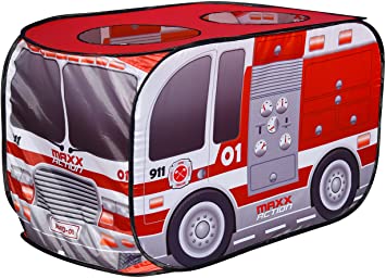 Sunny Days Entertainment Pop Up Fire Truck – Indoor Playhouse for Kids | Red Engine Toy Gift for Boys and Girls