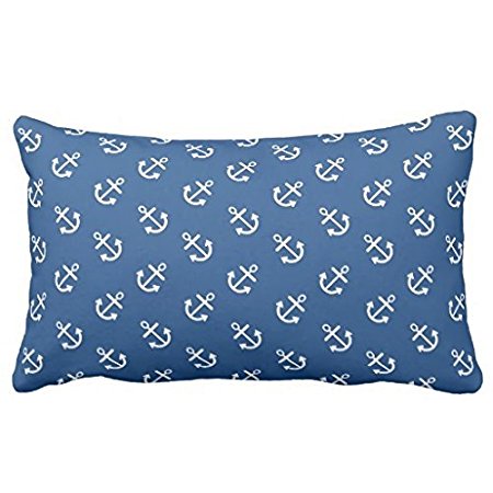 Pillowcase Standard Decorative White Anchors Classic Blue Background Pattern Bedding Pillow Shams 16X24 Inches