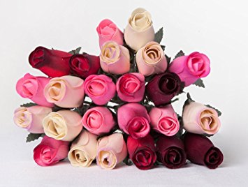 24 Realistic Wooden Roses - Berry Assortment