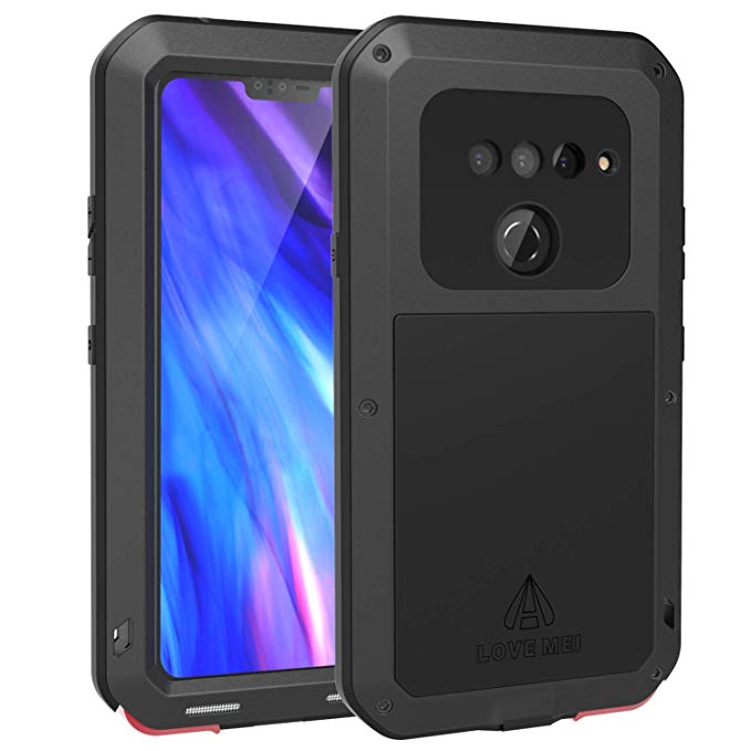 LOVE MEI LG V40 ThinQ Case with Tempered Glass Screen Protector, [Powerful Series] Shockproof Dustproof Scratch Proof Hybrid Metal and Silicone Gel High Impact Heavy Duty Case for LG V40 (Black)