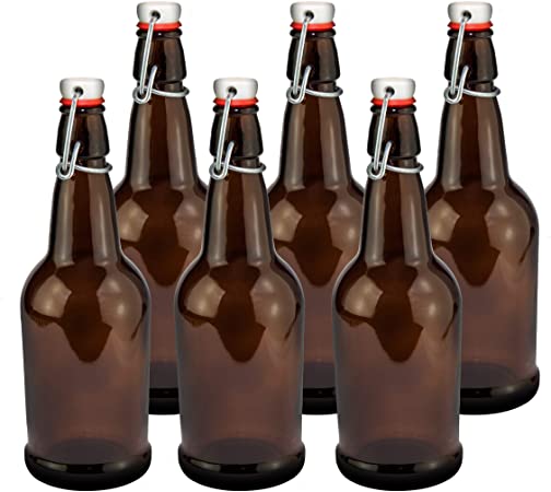 Chef's Star Easy Cap Beer Bottles, 16 oz, Pack of 6, Amber