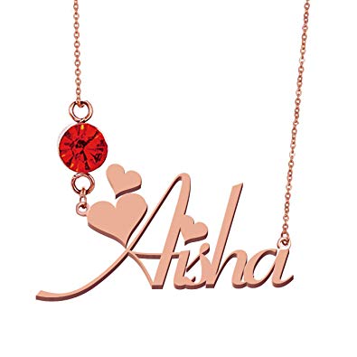 HUAN XUN Personalized Any Name Necklace with Birthstone