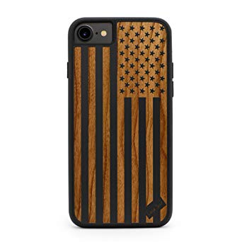 CaseYard iPhone 8 Plus, iPhone 7 Plus Case, Hybrid Wood Case for Apple iPhone 8 Plus & iPhone 7 Plus, Made in California (Reg-Protective Black) American Flag