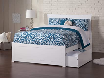 Atlantic Furniture Metro Platform Bed with Matching Foot Board and 2 Urban Bed Drawers, Full, White