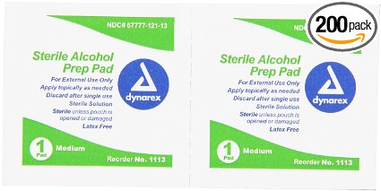 Dynarex 1113 Latex Free Sterile Alcohol Prep Pad Pack of 200