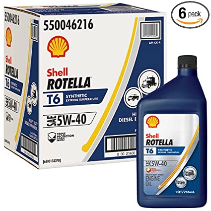 Shell Rotella T6 Full Synthetic 5W-40 Diesel Engine Oil (1-Quart, Case of 6)