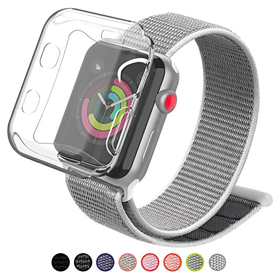 YIUES Compatible Apple Watch Band 38mm 42mm Case, Breathable Nylon Adjustable Sport Loop Replacement iWatch Band Compatible Apple Watch Series 3/2/1 …