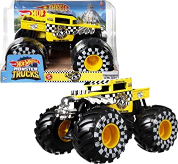 Hot Wheels Monster Trucks 1:24 Scale Vehicles, Collectible Die-Cast Metal Toy Trucks with Giant Wheels & Stylized Chassis, Gift for Kids Ages 3 Years Old & Up