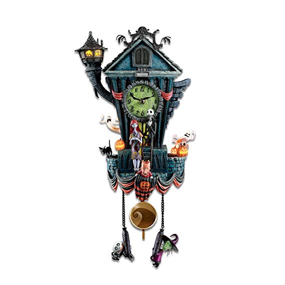 The Bradford Exchange Disney 'Nightmare Before Christmas' Cuckoo Clock - LED Lights - 'This is Halloween' Song - Moving Parts - 21"