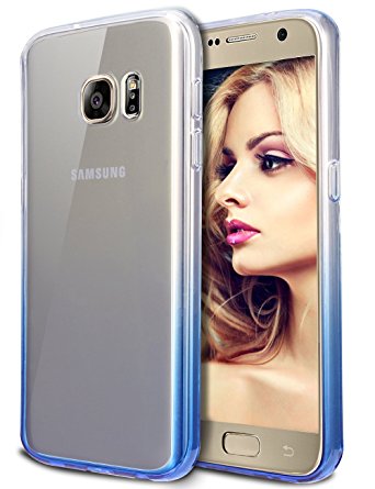 Galaxy S7 Case, Vofolen Galaxy S7 Slim Case Clear Cover Exact-fit Bumper Translucent Protective Skin Gradient Colorful TPU Back Armor Hard Defender Snap-on Ultra Thin Case for Galaxy S7 - Clear Blue