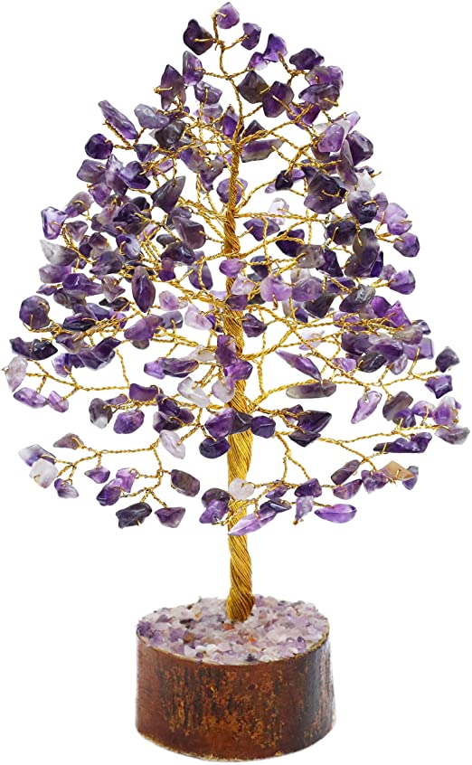 Crocon Amethyst Gemstone Money Tree Feng Shui Bonsai for Reiki Healing Chakra Stone Balancing Mystical Spiritual Home Interior Office Decor Size: 10 Inch