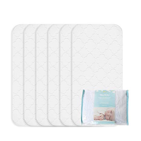 TILLYOU Portable Quilted Changing Pad Liners Waterproof, Ultra Soft Thick Breathable Changing Table Cover Liners, 11.5" X 23" Washable Reusable Changing Mats Sheet Protector, 6 Pack