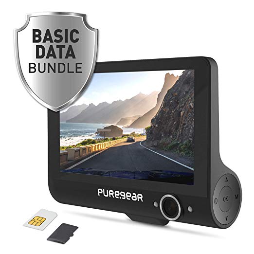 PureGear PureCam Connected Car Security System w/ 3 Months Data Plan (7GB Monthly), Dual Cameras Dash Cam, Cloud Storage for Video Clips, Live View with 4G LTE, Wi-Fi, Built-in GPS, G-Sensor