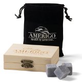 Amerigo Premium Whiskey Stones - Packaged in an Exclusive Wooden Gift Box - Free Velvet Pouch Included - Give Your Drinking a New Meaning - Set of 9 Chillin Rocks