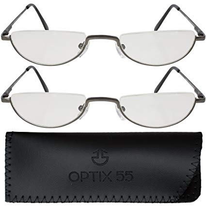 Reading Glasses Men - Half Frame Readers - 2 Pack Fashion Men's Reading Glasses with Pouch