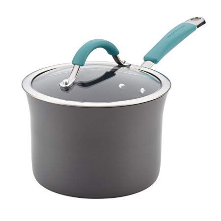 Rachael Ray Cucina Hard Porcelain Enamel Nonstick Covered Saucepan, 3-Quart, Agave Blue