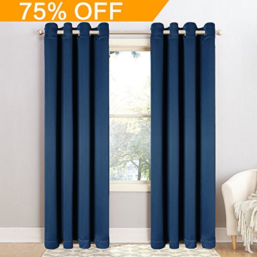 BLC 2 Panels Thermal Insulated Solid Grommet 52-Inch-by-63-Inch Blackout Curtains, Navy Blue