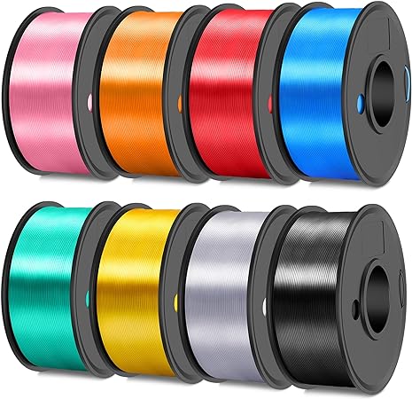 JAYO Silk PLA Filament Bundle 1.75mm, Silk 3D Printer Filament Bundle Multicolor, Individually Vacuum Packed, 8 Pack, Shiny Silk 2KG in Total, Light Gold Silver Black Blue Red Green Orange Pink