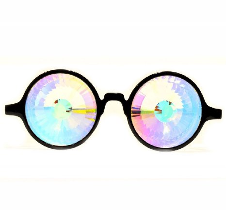 GloFX Black Kaleidoscope Rave Glasses - Rainbow Wormhole Prism Diffraction Eyeglasses Rabbit Hole Portal