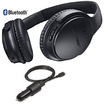 Bose QuietComfort 35 Bluetooth Wireless Noise Cancelling Headphones - Black & Car Charger - Bundle