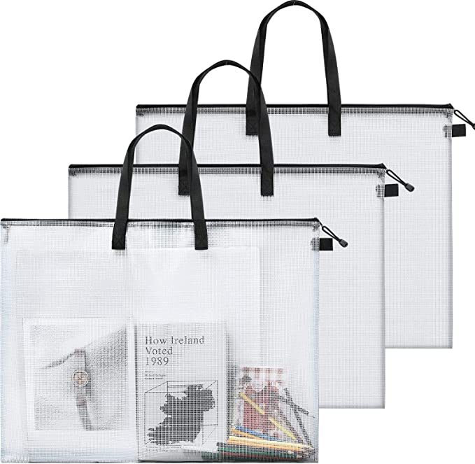 Outus Art Portfolio Bag Poster Storage Bag Board Holder with Handle and Zipper 19 x 24 Inch Organizer Transparent Bag for Large Posters, Poster Board, Painting, Bulletin Boards (3 Piece)