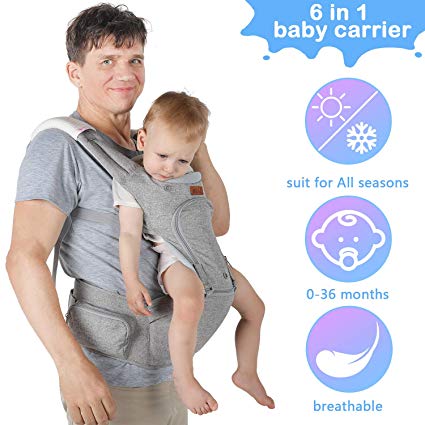 Lictin Baby Carrier 6-in-1 Ergonomic Backpack Carry with Hip Seat for Infants from 3.5KG to 20KG with 2 Cotton Bibs, 1 Pacifier Chain, with CE ASTM Certificated Tummy Carrier for Hiking, Shopping