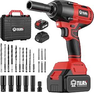 21V Cordless Power Impact Wrench 516Ft-lbs(700N.m) High Torque 1/2 inch 4.0Ah Battery Electric Impact Gun with Brushless Motor 2300RPM Speed Fast Charger 5pcs Sockets for Car Lug Nuts